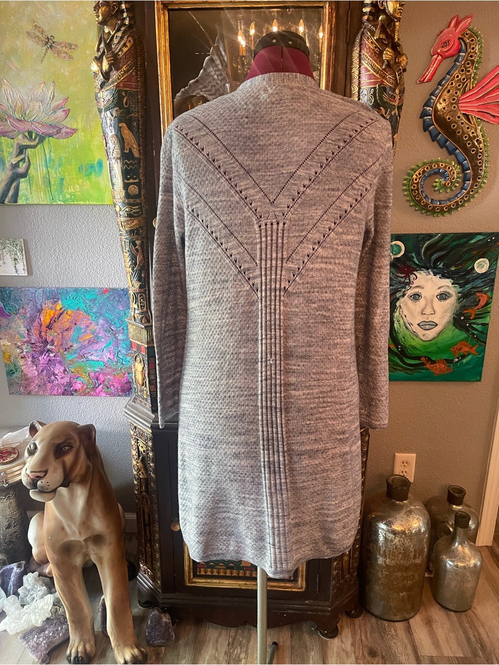 Light Blue Open-Front Women’s Cardigan Sweater - Picture 3 of 4